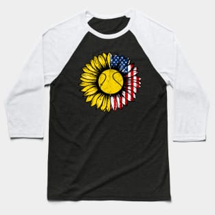 Sunflower American Flag Tennis Lover Gifts 4th Of July Baseball T-Shirt